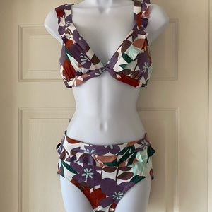 Two piece bikini. NWT. High waist, ruffle. Size medium